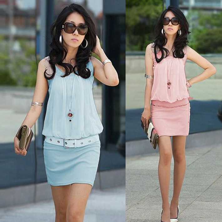 free shipping 2013 elegant chiffon cotton pleated collar slim hip OL outfit fashion tank dress 3 color