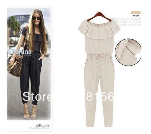 Free shipping, 2013 European and American fashion women's clothing chiffon ruffled jumpsuits