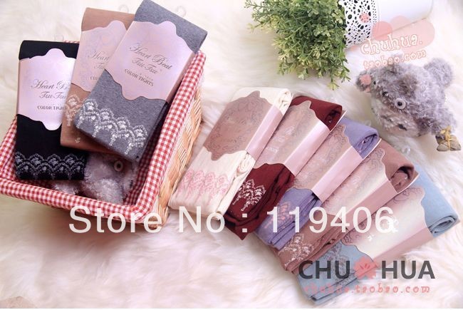 Free shipping 2013 fashion 100% blending cotton ladies' long socks / polka dot flower female cotton basic pantyhose