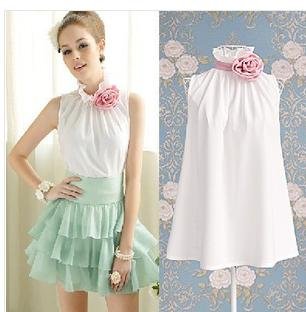 Free shipping 2013 Fashion design branded women Elegant fashion sleeveless shirts, blouse for  with dimensional flowers, 3Colors