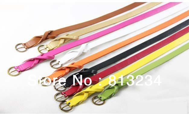 Free shipping 2013 Fashion Designer Brass buckle Punk Candy color  Leather Belts for Women 10pcs/lot Wholesale BT-003