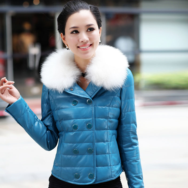 Free shipping 2013 fashion down coat   genuine leather   short design  genuine leather sheepskin slim    women's down jacket