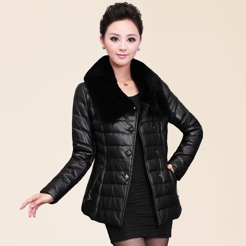 Free shipping 2013 fashion down coat  Red genuine leather   winter rex rabbit hair sheepskin   1687   women's down jacket