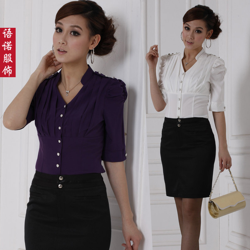 Free shipping 2013 fashion formal work wear work wear skirt half sleeve women's fashion career shirt