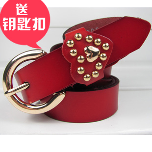 Free shipping 2013 fashion new arrived  2.5cm women's genuine leather strap women's belt  cowhide candy orange blue rivet