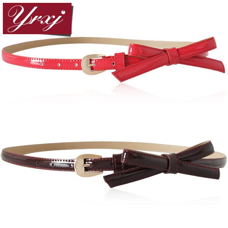 Free shipping 2013 fashion new arrived  bow yrxj women's japanned leather thin belt strap decoration all-match Women t089