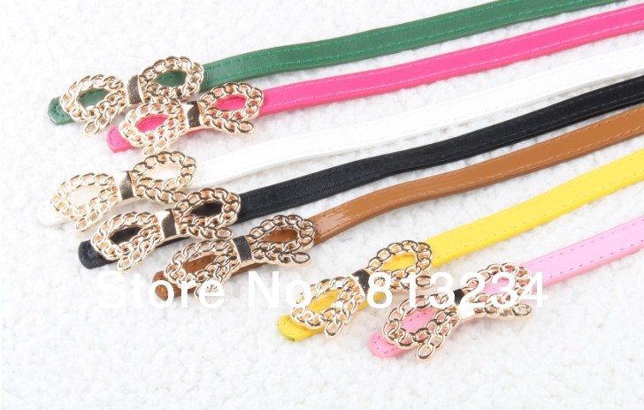 Free shipping 2013 Fashion New Design Candy color Leather Women's Belts 10pcs/lot Wholesale With Gold bowknot cummerbund BT-013