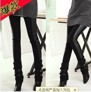 Free Shipping 2013 fashion NEW women's sidepiece cotton patchwork faux leather thick ankle length trousers legging 104