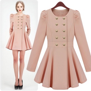 Free Shipping 2013 fashion princess elegant slim waist double breasted o-neck dress trench outerwear