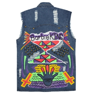 Free shipping 2013 fashion rivet hole loose vintage denim vest outerwear