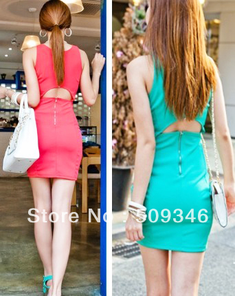 Free Shipping 2013 Fashion Sexy Clubwear Women Ladies Casual Mini Dresses Sleeveless Slim Solid Green Red Summer M L