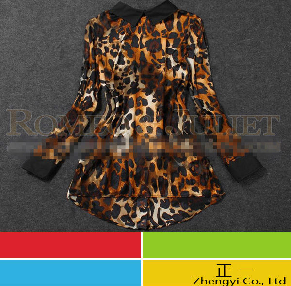 Free shipping 2013 fashion shirt Leopard Chiffon Thin shirt Printing temperament the paragraph long sleeve shirt