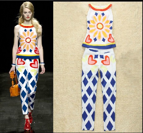 Free shipping 2013 FASHION Spring WOMEN Wind printed vest jacket + pants