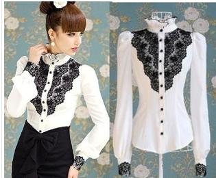 Free shipping 2013 fashion women Mandarin collar Slim long-sleeved shirts,tetro ladies blouses .plus size S/M/L/XL