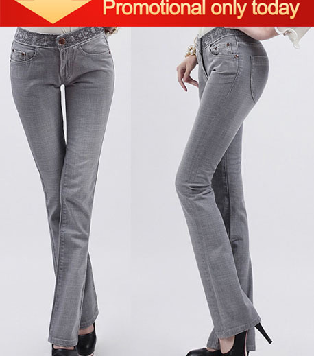 Free shipping 2013 female grey embroidered slim OL outfit jeans for women, hot sale new style denim fashion jeans 50% off