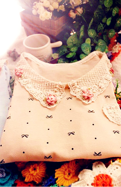 Free shipping 2013 flower lace turn-down collar bow fresh fluid vintage long-sleeve basic shirt