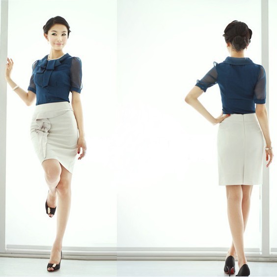 free shipping 2013 formal women's fashion ol professional set short-sleeve shirt chiffon skirt dress work wear