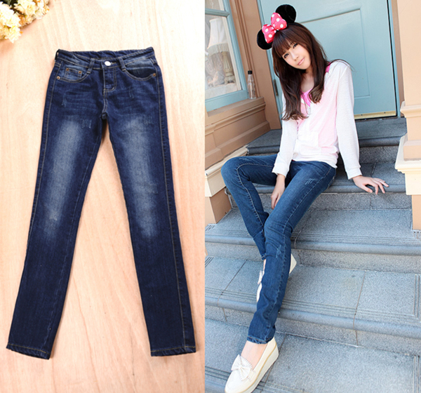 Free shipping 2013 four seasons paragraph all-match slim denim trousers jeans skinny pants hot-selling female