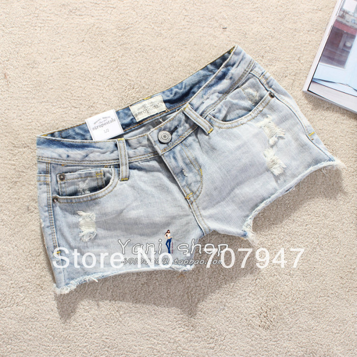 Free shipping 2013 Four seasons vintage denim shorts women ae fashion sexy hole jeans shorts Light blue hot pants