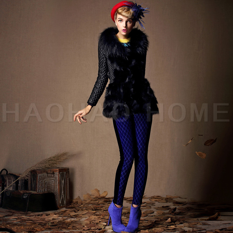 Free Shipping 2013 high quality comfortable soft noble fox fur sheep leather coat 6212