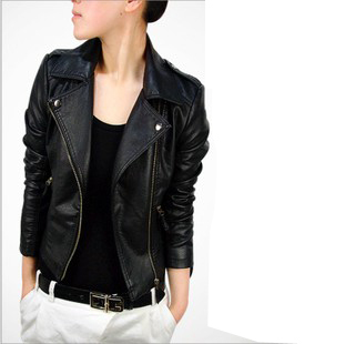 Free shipping 2013 high quality ladies short design slim motorcycle jacket imitation sheep leather coat  casual leather jacket