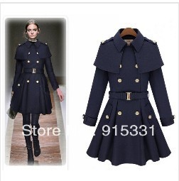 Free shipping!2013 holiday sale Double Breasted Women's Outerwear Women's Slim Wool Coat Winter Cloak Cape Coat Winter Jacket