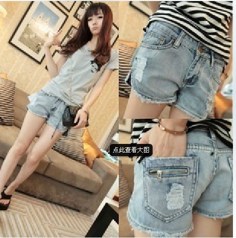 Free Shipping 2013 hot sale European Retro Light Color Hole Denim  Shorts Summer Hot  Short  Denim