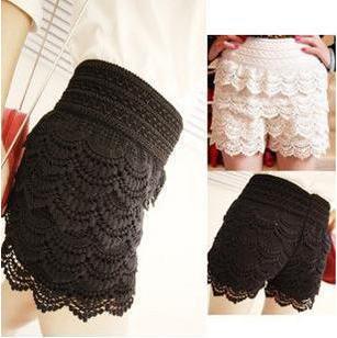 free shipping 2013 hot sale Women's multi-layer lace crochet shorts solid culotte shorts sexy safety pants basic skirt pants