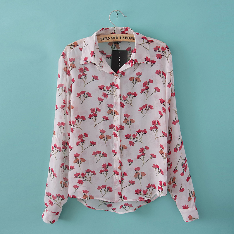 Free Shipping  2013  Hot sale Women's Sweet Floral Pattern Asymmetric Casual Blouse Shirt Ladies  shirt  D59-15-069