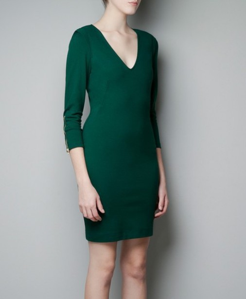 Free shipping! 2013 hot sell cuff zipper V-neck sleeve Sleeve Dress