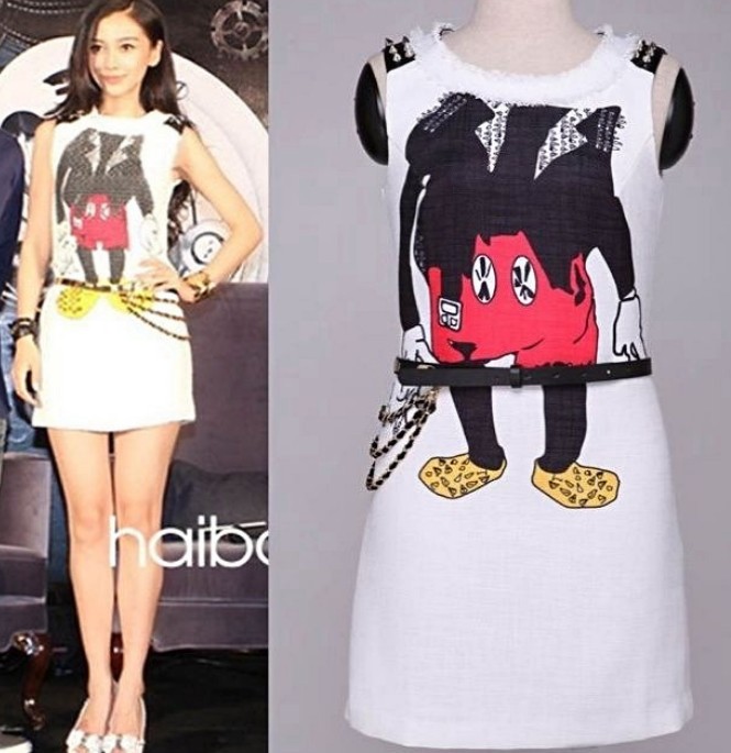 Free shipping! 2013 hot sell sleeveless shoulder rivets Mickey print dress