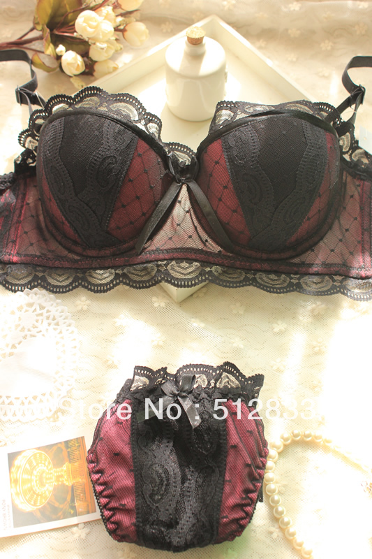 free shipping 2013 hot selling Sexy lace cup vest type 3 breasted cutout bra women's single-bra 1/2 cup underwear set