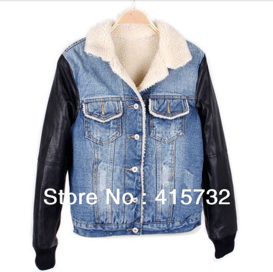 Free Shipping 2013 Jeans And Motorcycle Leather Jacket With Fur For Women Winter Ladies Coats Long Sleeve Fashion New Outerwear