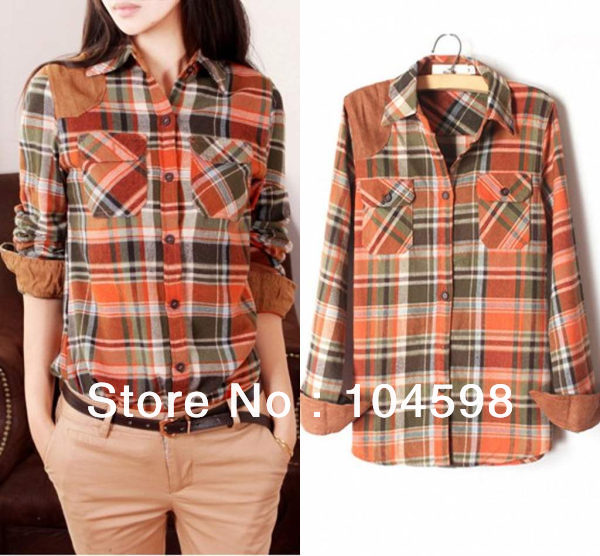 Free shipping!2013 Ladies fashion blouse lapel long sleeve Slim fit plaid shirts for women,LF002