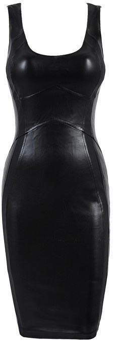 Free shipping 2013 Ladies' HL  Black Leather Bandage Dress PU leather Zipper back Dress