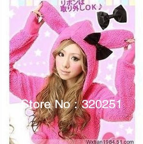 Free shipping 2013 ladies' the VIVI magazine with paragraph cute bunny ears hat sweater soft jacket a622 of