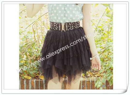 free shipping 2013 leather Party bud pleated skirt for women chiffon Princess net yarn lace Puff skirt dress wly079