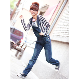 Free shipping 2013 loose denim bib pants trousers female jumpsuit suspenders jeans straight