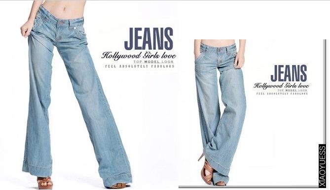 Free shipping 2013 loose Feet Casual jean pants wide leg Women Trousers ladies high waist Light blue jeans,