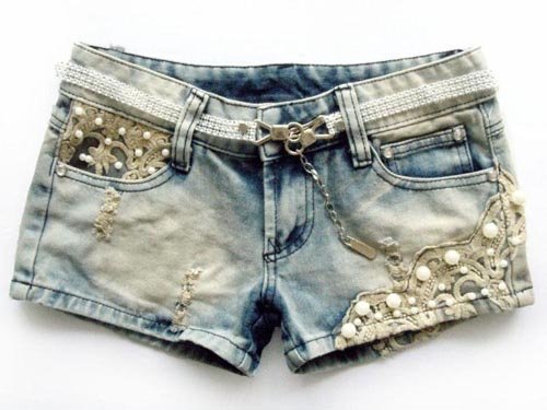 Free Shipping 2013 Low Waist Lace Beading Hole Denim Shorts Short Pants Wholesale XX03