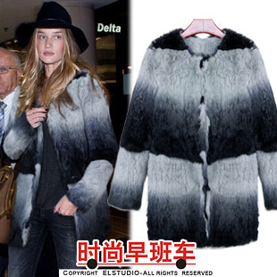 Free shipping 2013 luxury gradient color fur coat rex rabbit hair fur long-sleeve jk891