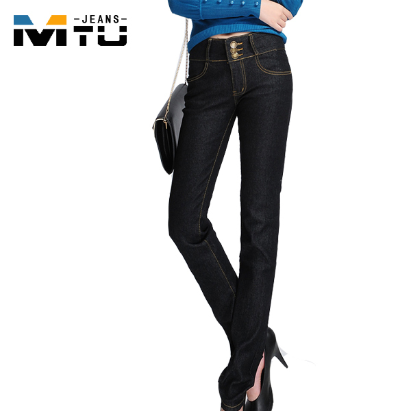 free shipping 2013 mid waist jeans female plus size elastic skinny pants