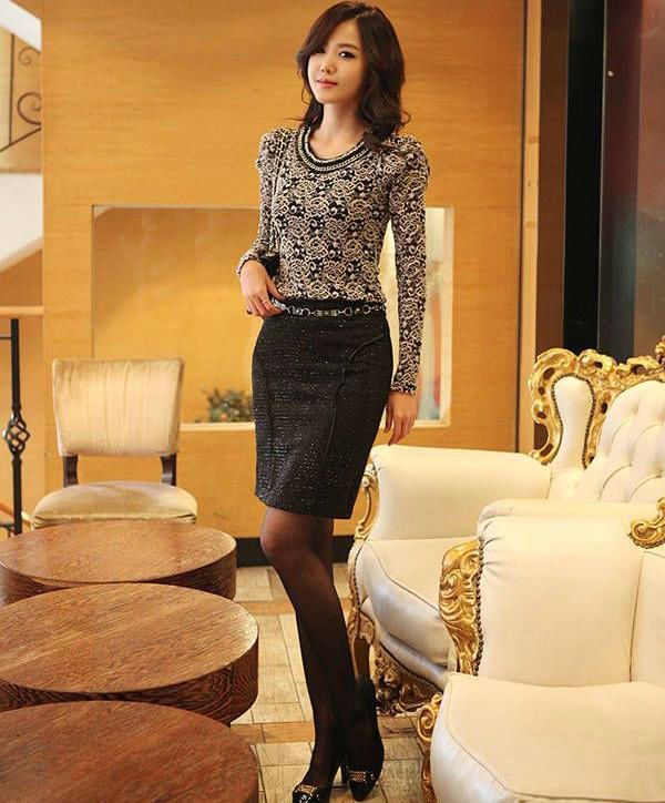 Free Shipping 2013 New arrival Aimar Women's Fashion Floral Lace Long Sleeve Blouses,Cotton T-Shirts