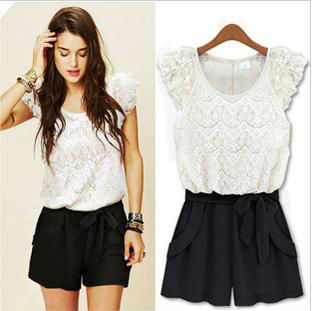 Free Shipping 2013 New Arrival Banie Women's Fashion Europe Style Lace Sleeveless Romper Short Jumpsuits