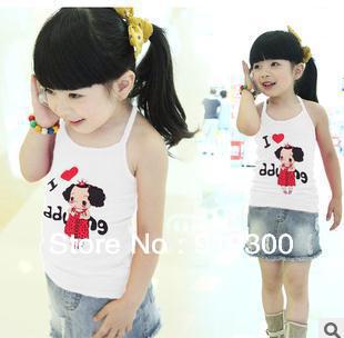 Free Shipping!!!2013 new arrival Children's fashion love girl printed tank tops, summer cotton girls vest,16 pieces/lot #CV02