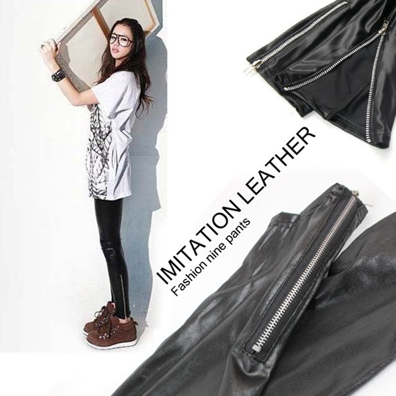 Free Shipping 2013 New Arrival Fashion Women Zipper Decoration Matt Imitation Leather Leggings Ladies' Leggings Tight Pants