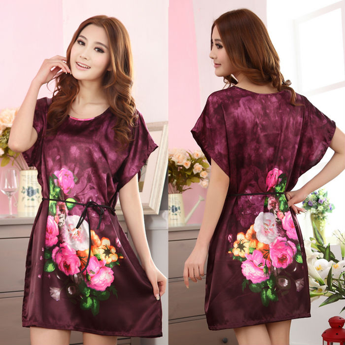 Free shipping! 2013 New arrival hot sale fashion home apparel female nightgown,burgundy peony pajamas for spring, autumn,summer