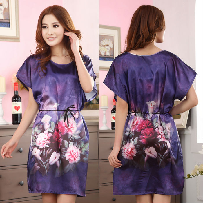 Free shipping! 2013 New arrival hot sale fashion home apparel ladies's nightgown,purple peony pajamas for spring, autumn,summer