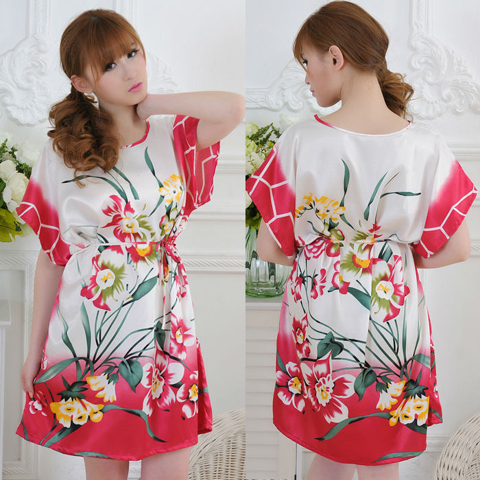 Free shipping! 2013 New arrival hot sale fashion home apparel women's nightdress.dark pink for spring, autumn,summer