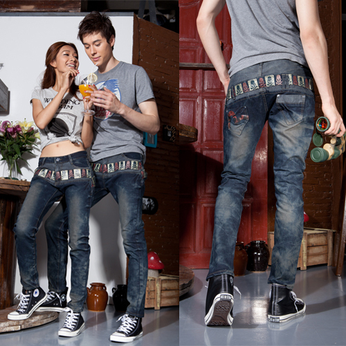 Free shipping 2013 new arrival hot-selling fashion personality skull lovers jeans cotton